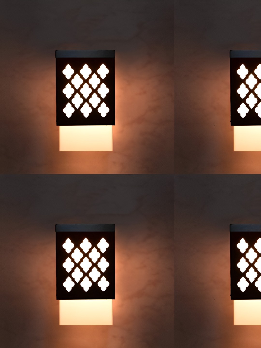 

Gojeeva Black & White 4 Pieces Textured Wood Square Shaped Wall Lamps