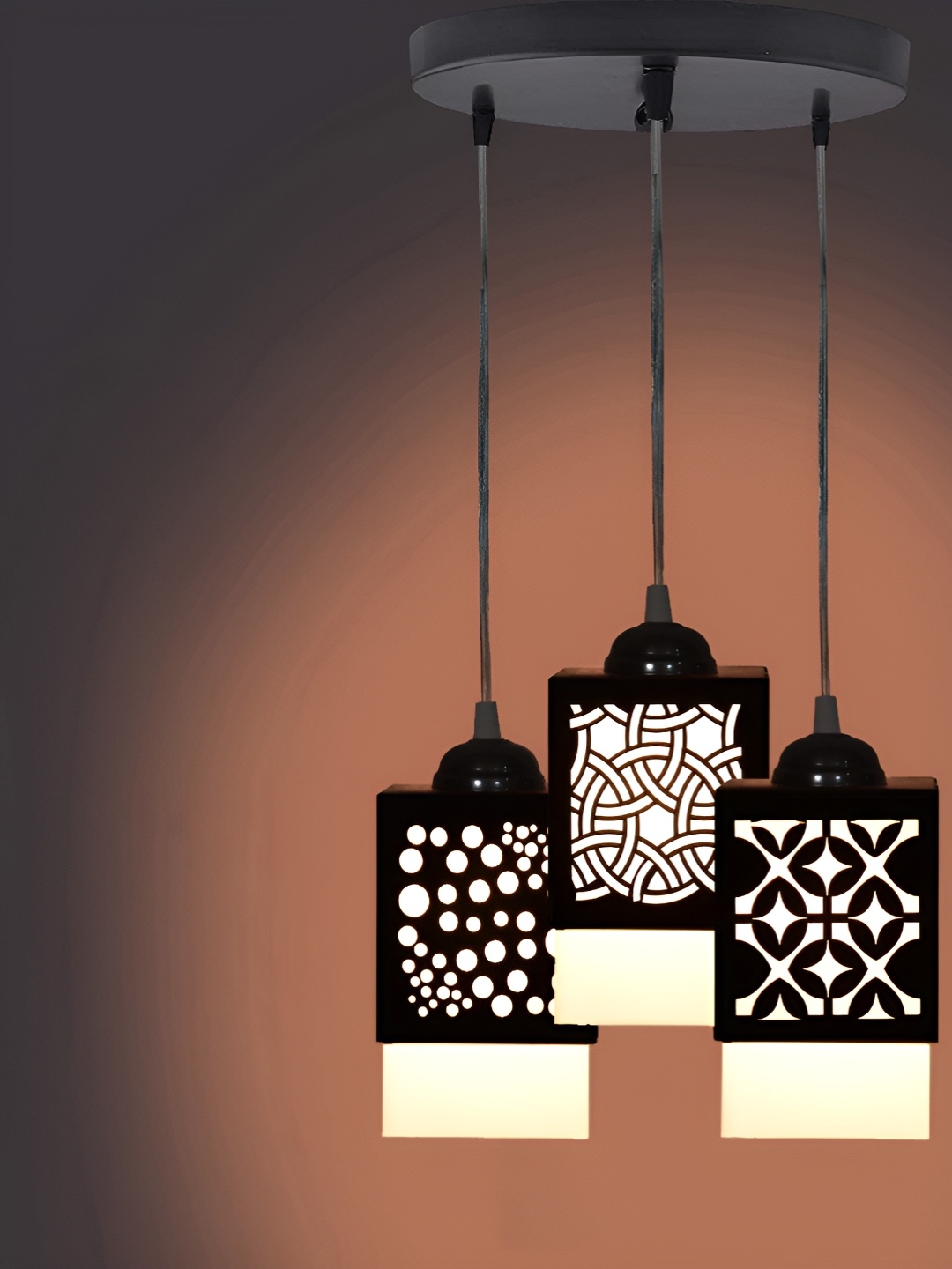 

Gojeeva Black & White Textured Wooden Square Shaped Ceiling Lamp