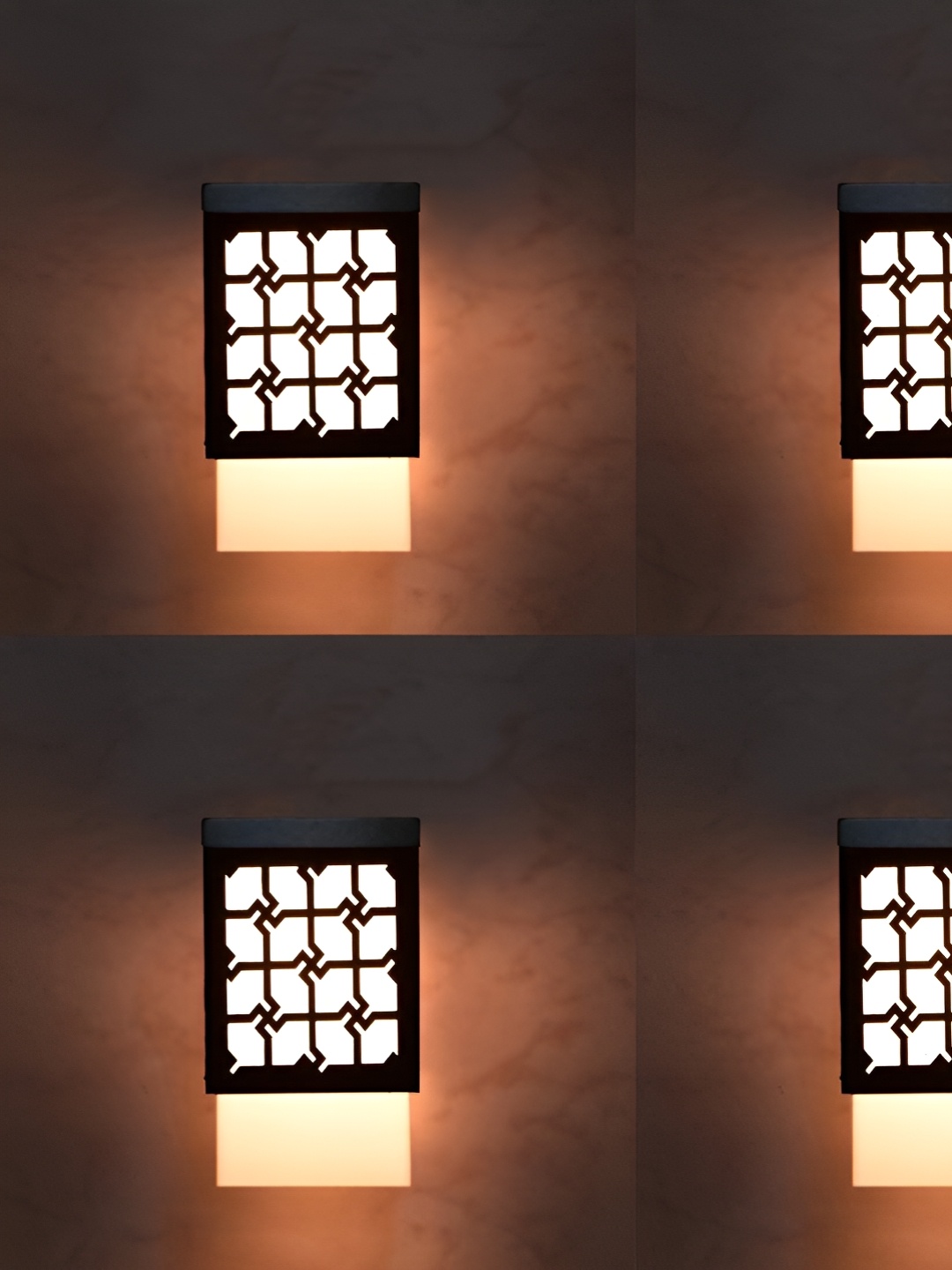 

Gojeeva Black & White 4 Pieces Textured Wooden Square Shaped Wall Lamps