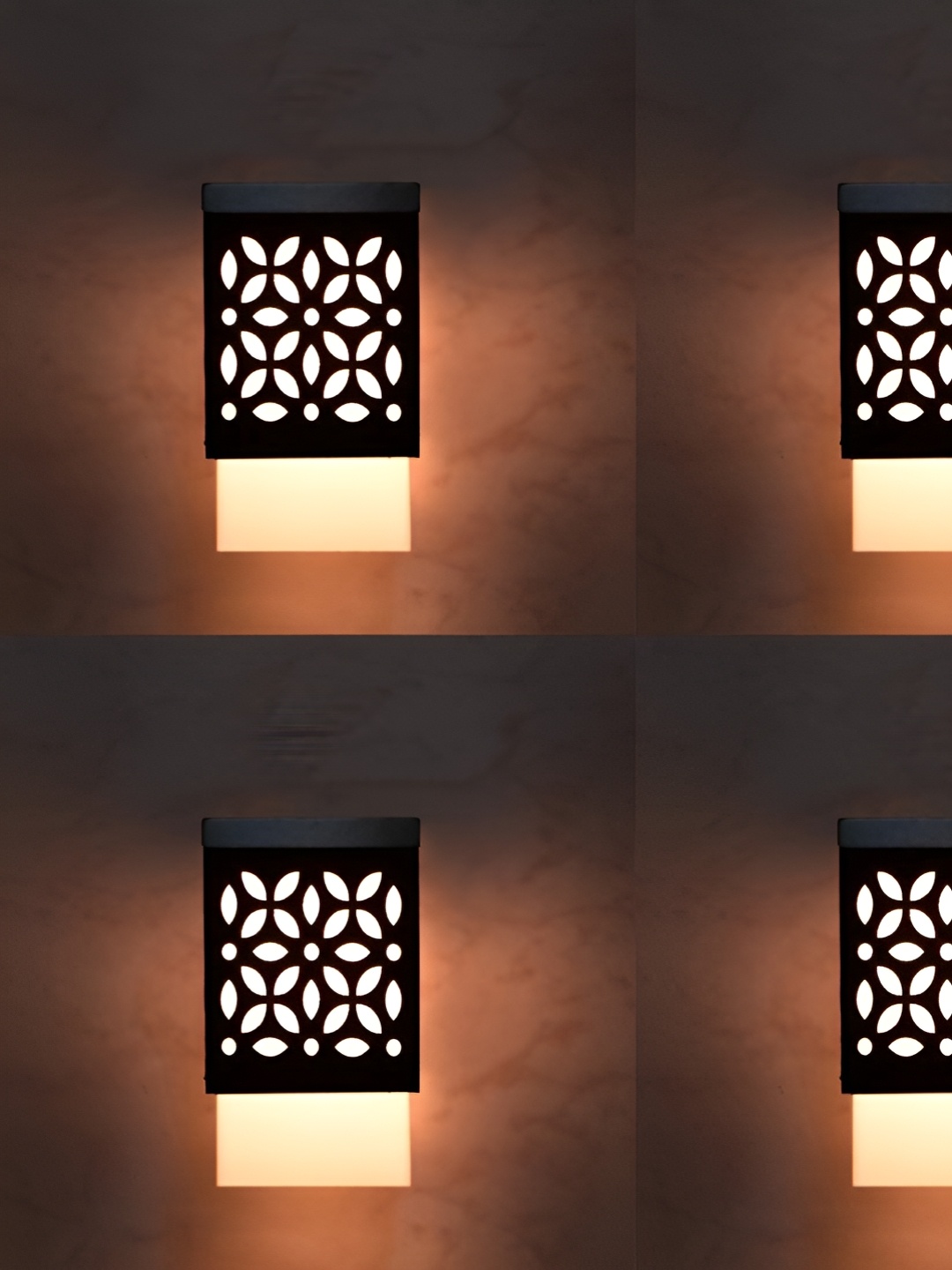 

Gojeeva Black & White 4 Pieces Textured Wooden Rectangle Shaped Wall Lamps