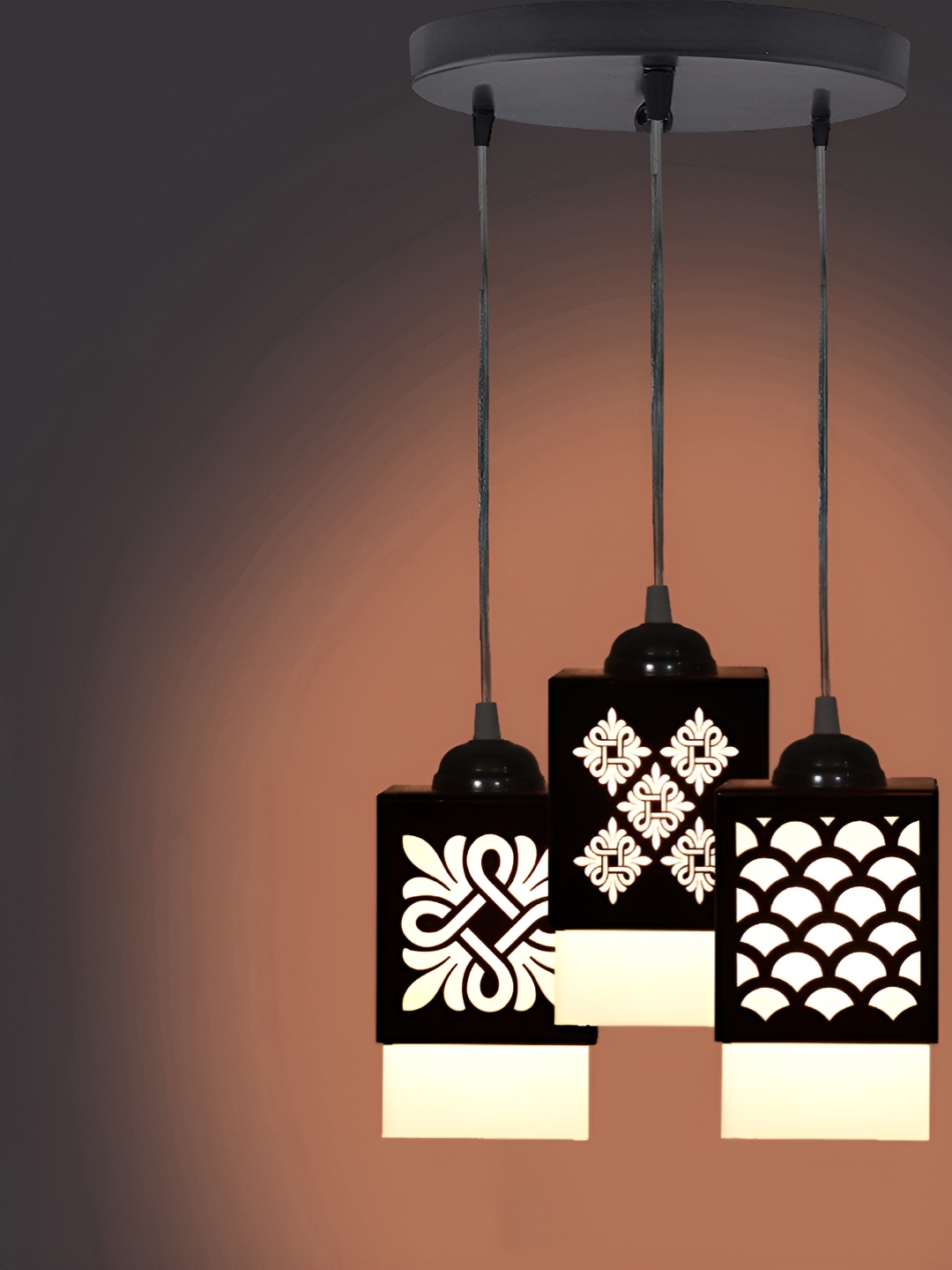 

Gojeeva Black & White Textured Wooden Square Shaped Ceiling Lamp