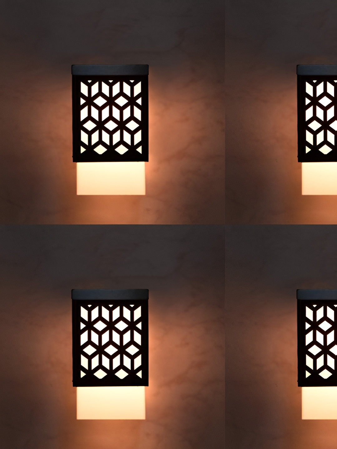 

Gojeeva Zup Black and White 4 Pieces Textured Contemporary Wooden Square Shaped Wall Lamps