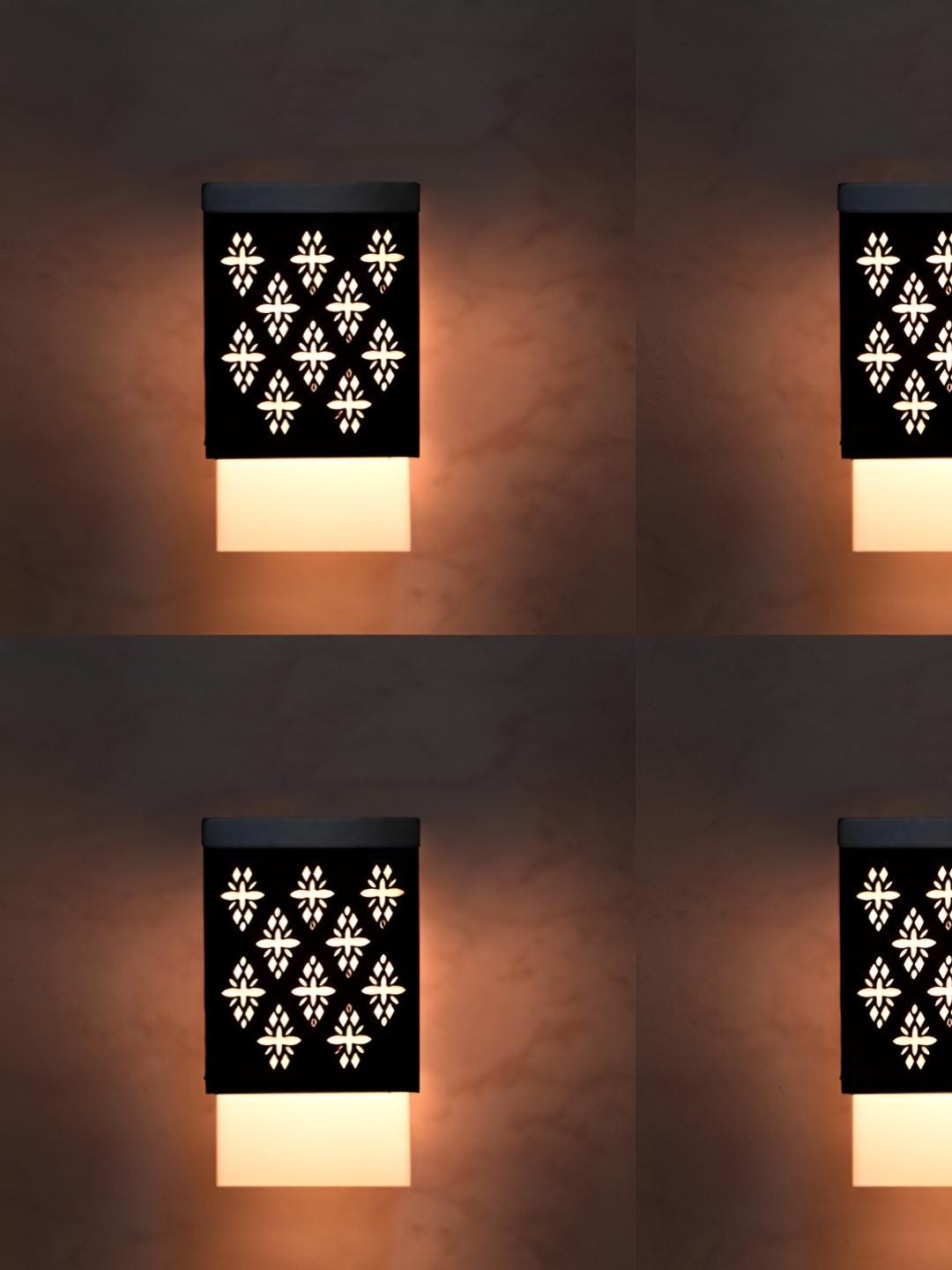 

Gojeeva Black & White 4 Pieces Textured Wooden Square Shaped Wall Lamps