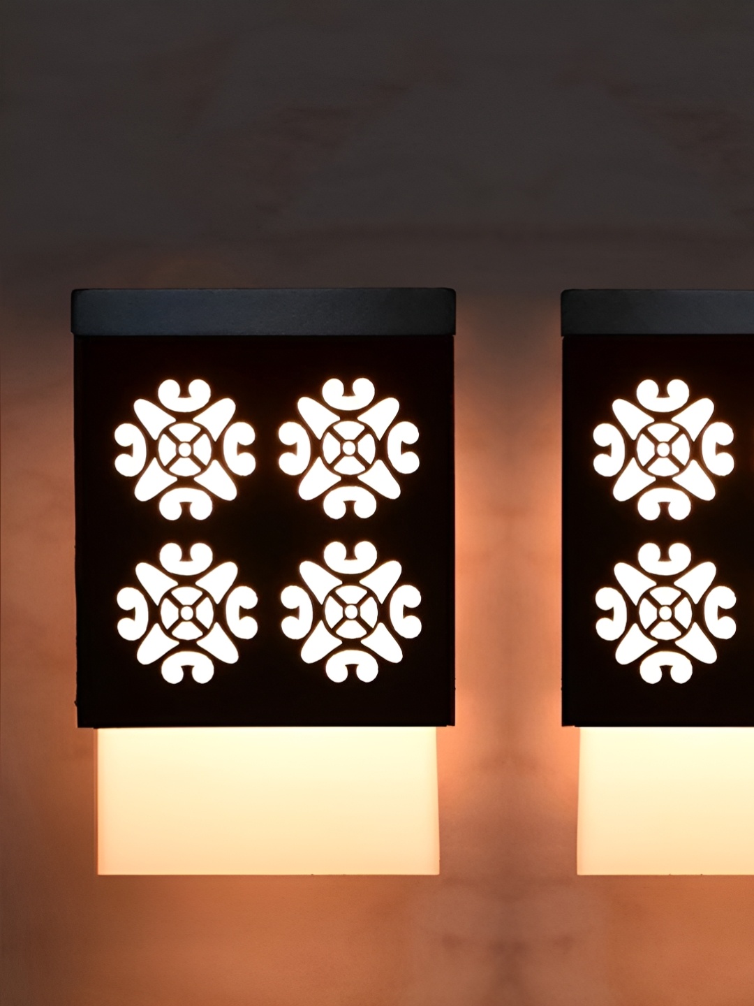 

Gojeeva Black & White 2 Pieces Textured Wood Square Shaped Wall Lamps