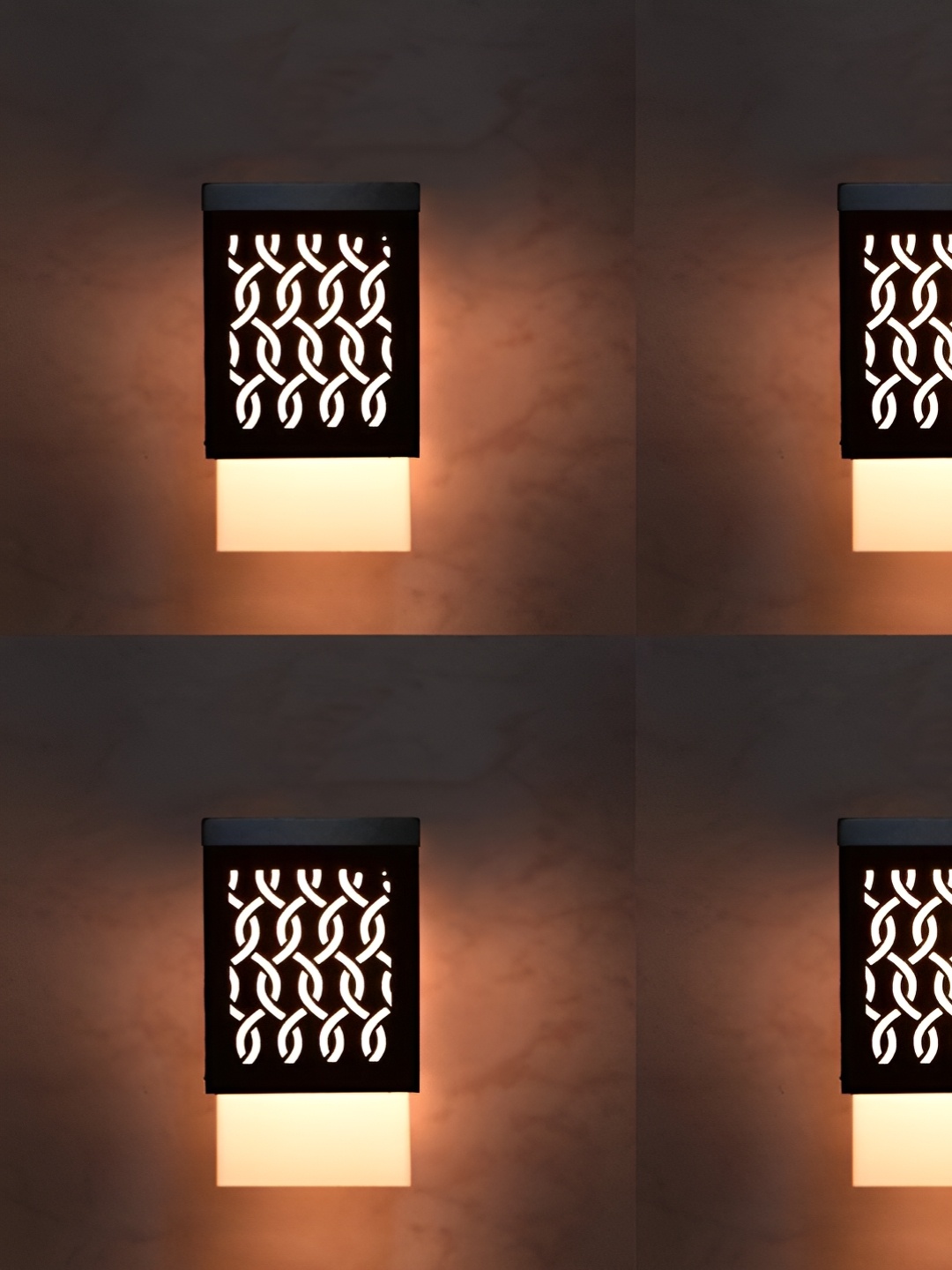 

Gojeeva Black & White 4 Pieces Textured Wooden Square Shaped Wall Lamps