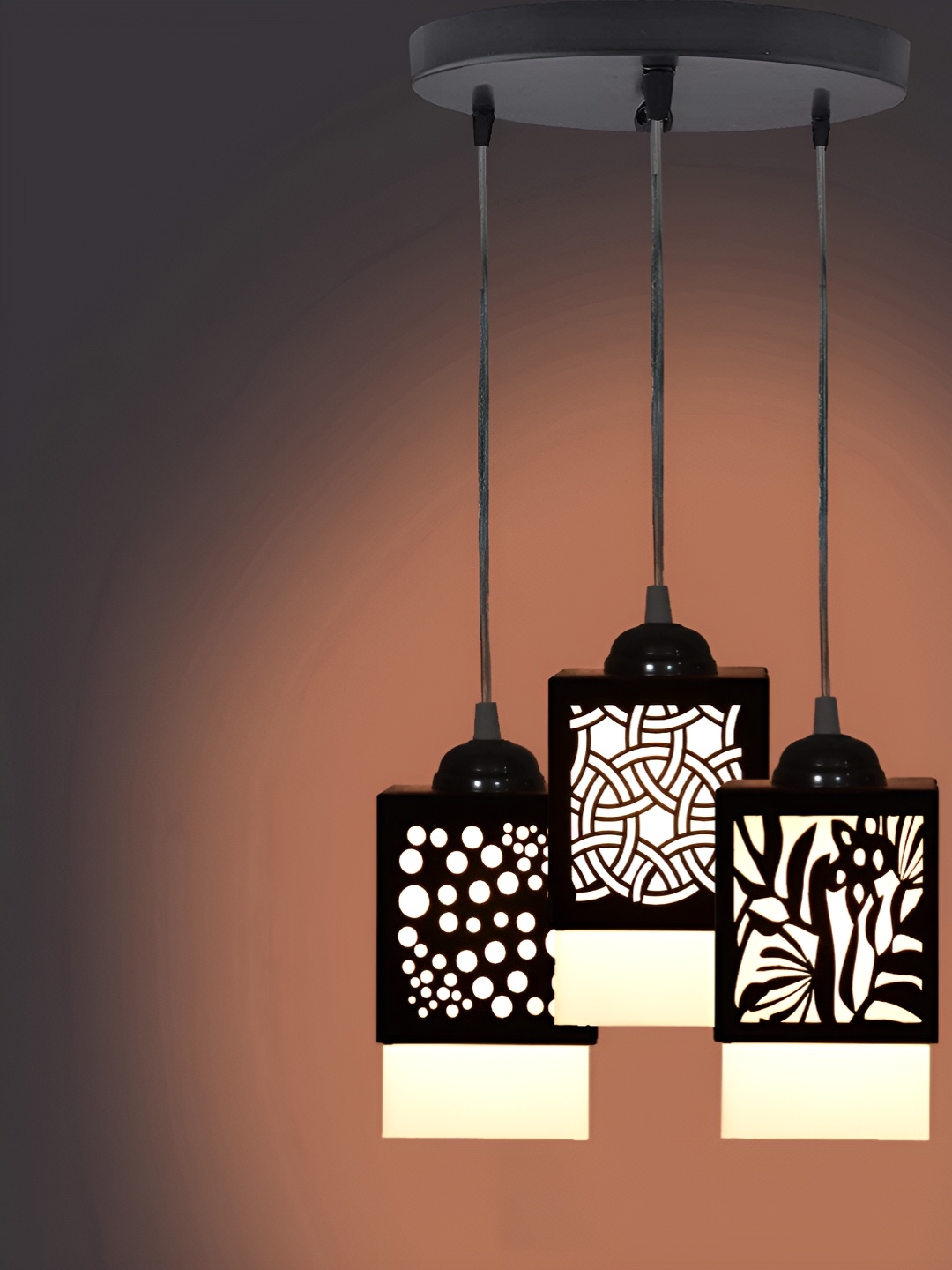 

Gojeeva Black & White 3 Pieces Textured Square Shaped Wooden Ceiling Wall Lamps