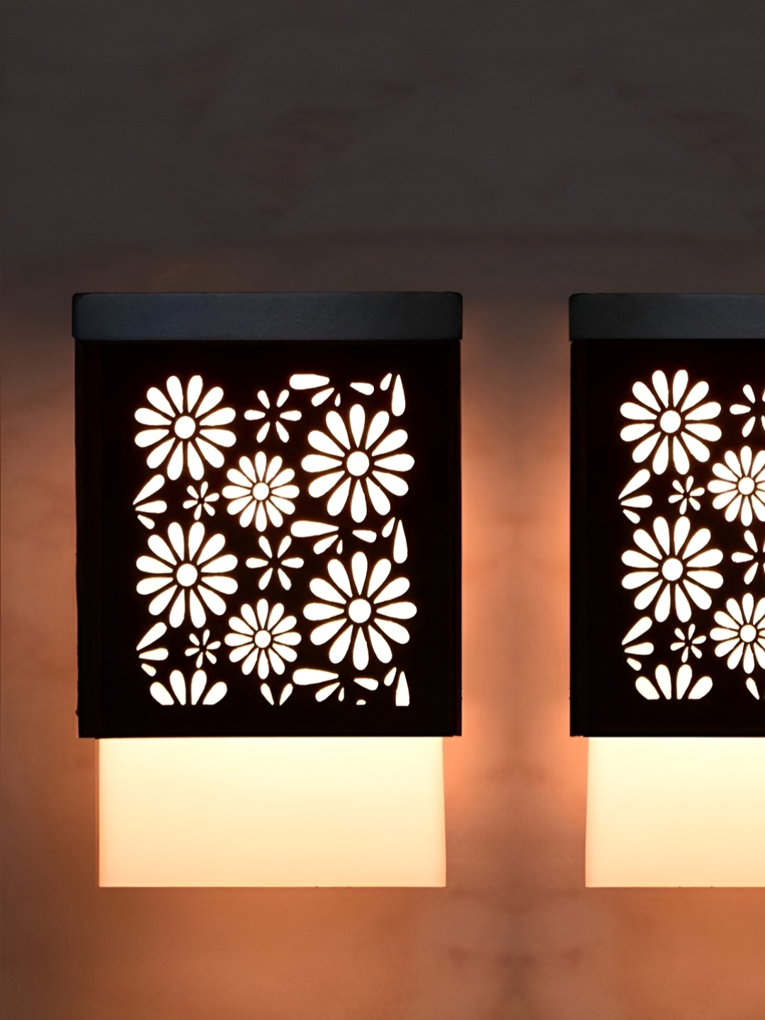 

Gojeeva Black & White 2 Pieces Floral Textured Square Shaped Wooden Ceiling Wall Lamps