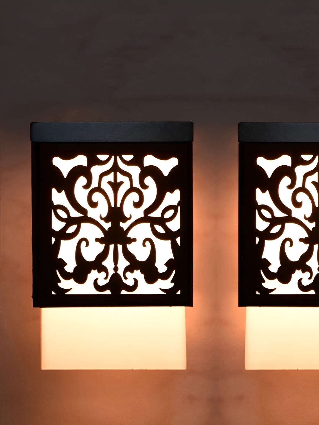 

Gojeeva Black & White 2 Pieces Textured Wood Square Shaped Wall Lamps