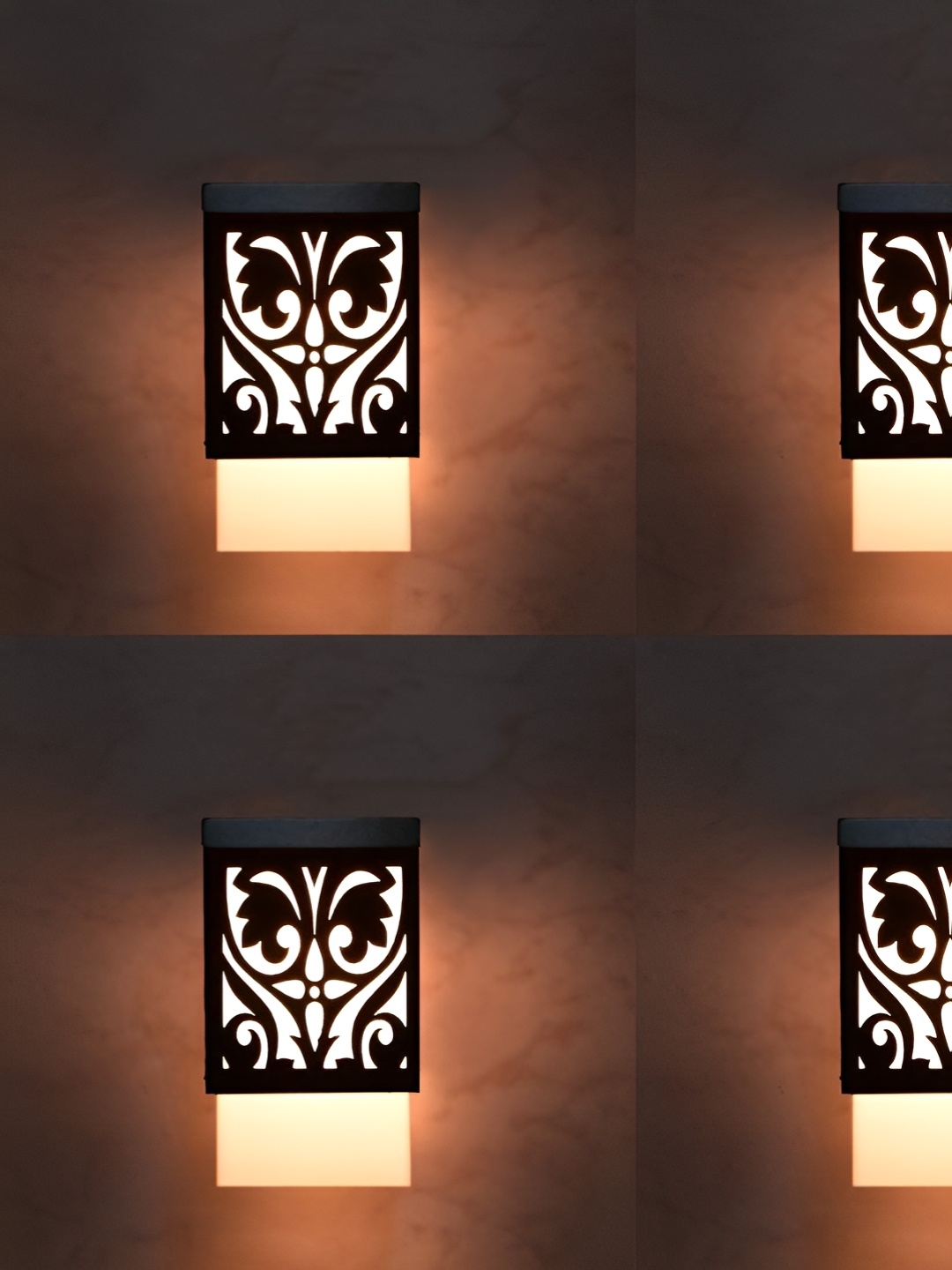

Gojeeva Black & White 4 Pieces Textured Wooden Square Shaped Wall Lamps