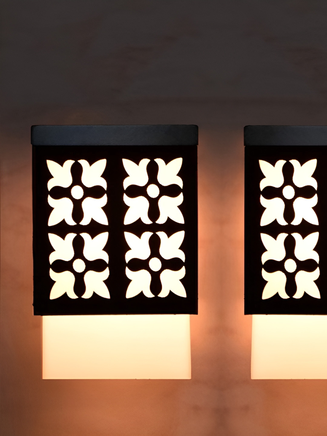 

Gojeeva Black & White 2 Pieces Textured Wooden Square Shaped Wall Lamps