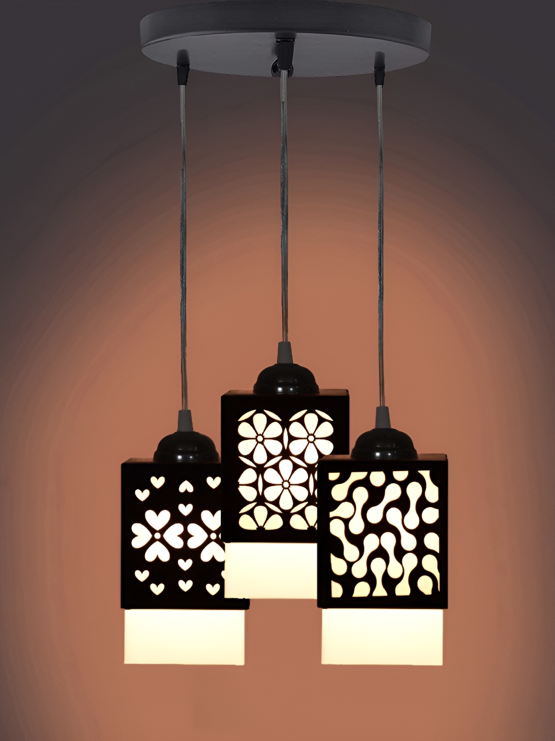 

Gojeeva Black & White 3 Pieces Textured Square Shaped Wooden Ceiling Wall Lamps