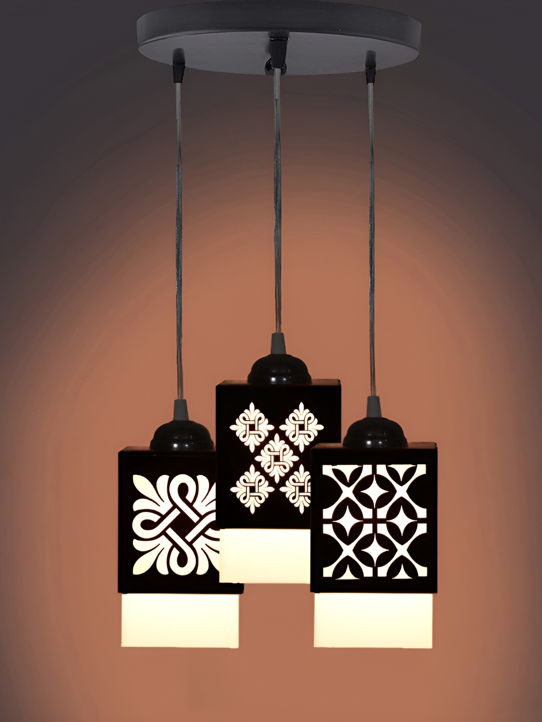 

Gojeeva Black & White Textured Wooden Square Shaped Ceiling Lamp