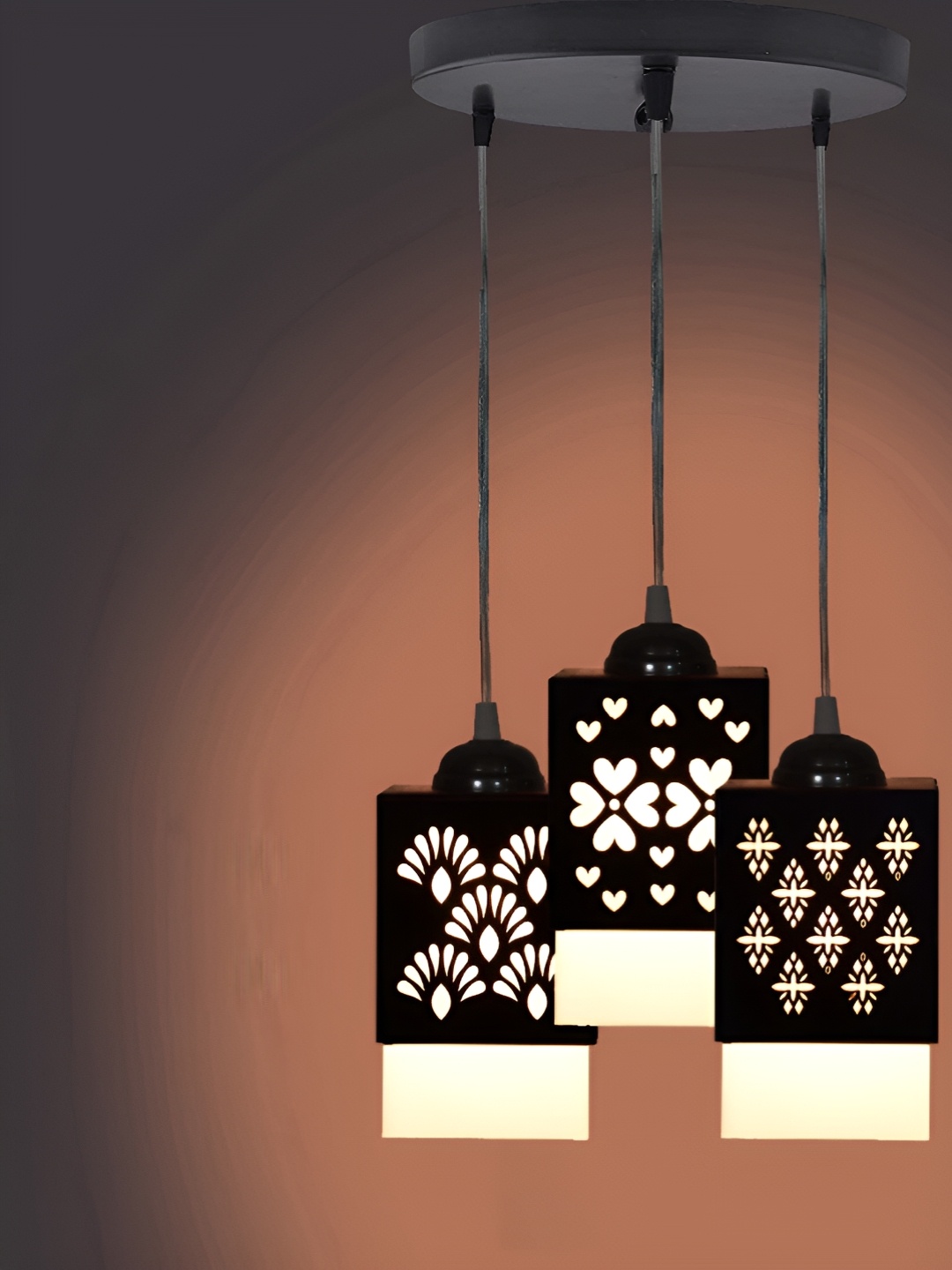 

Gojeeva Black & White 3 Pieces Textured Square Shaped Wooden Ceiling Wall Lamps