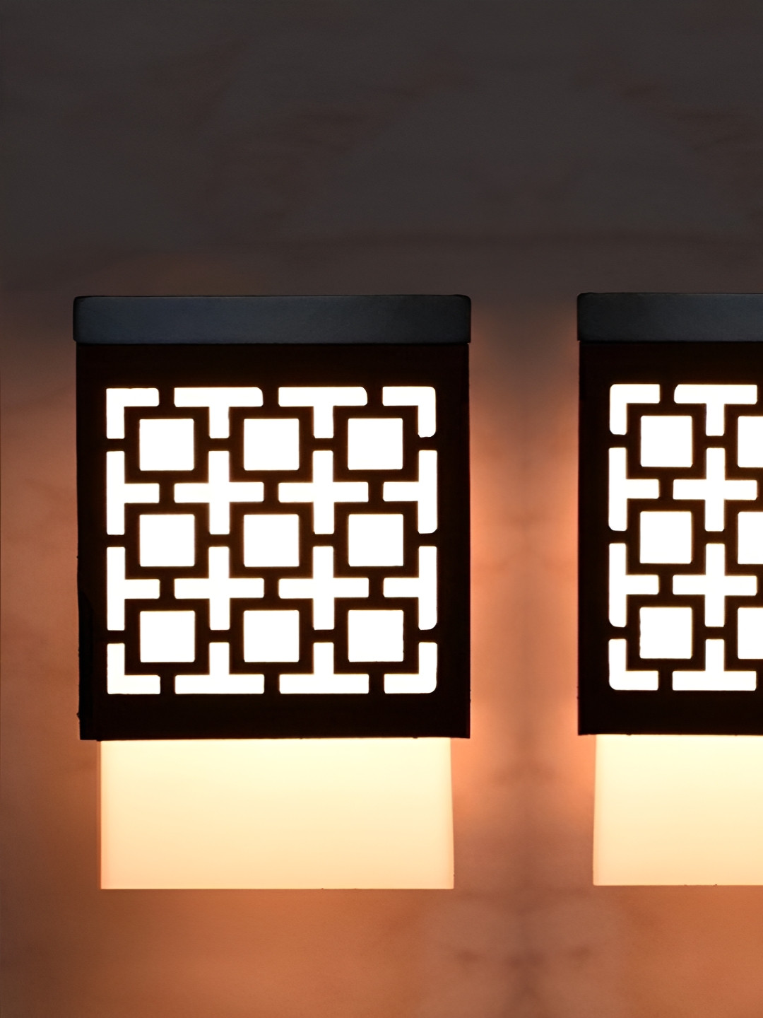 

Gojeeva Black & White 2 Pieces Textured Wood Square Shaped Wall Lamps