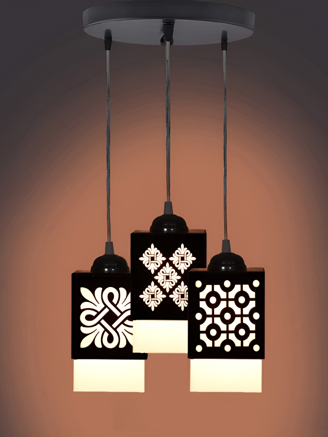 

Gojeeva Black & White 3 Pieces Textured Wood Square Shaped Wall Lamps