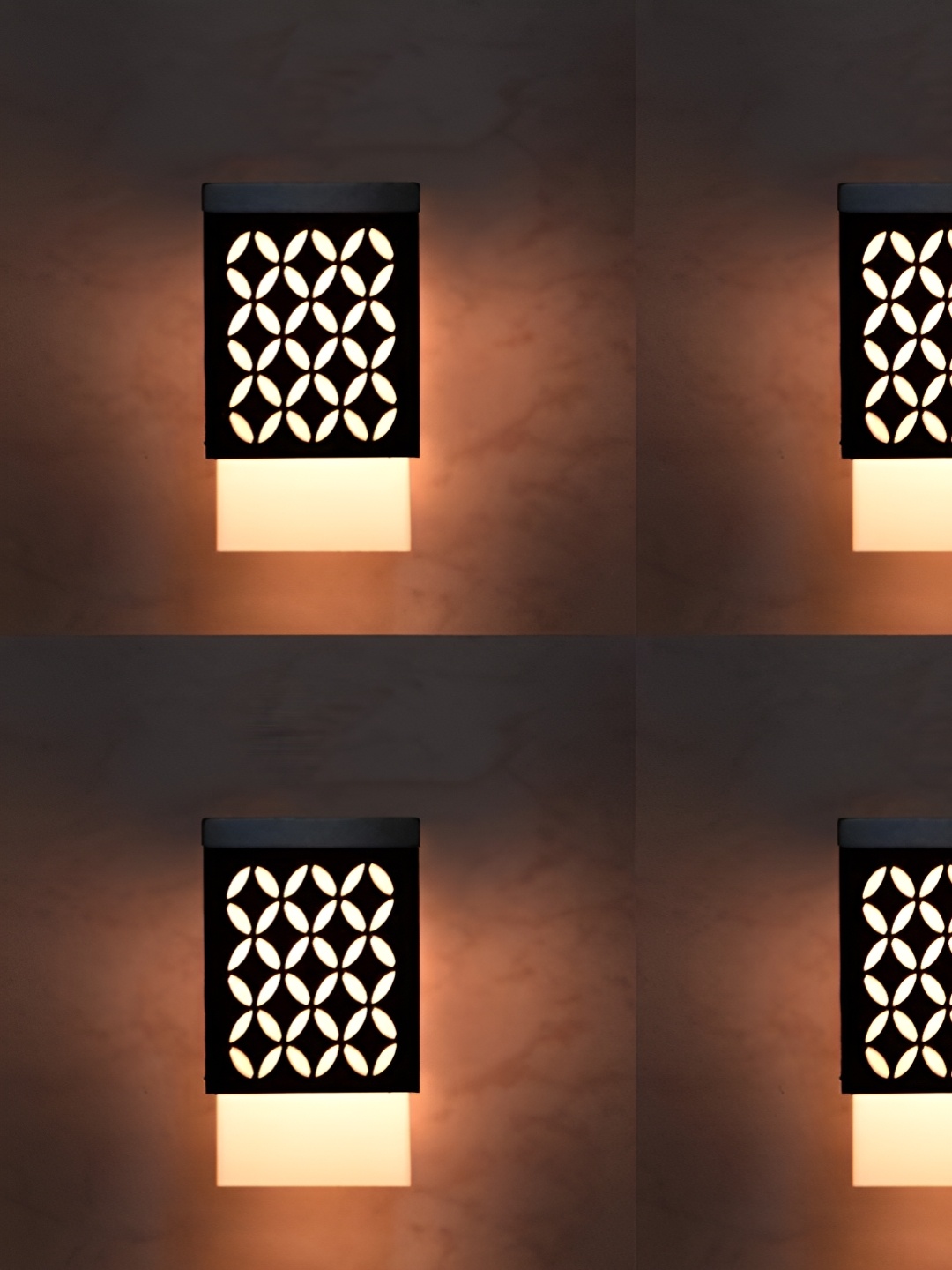 

Gojeeva Black & White 4 Pieces Textured Wooden Square Shaped Wall Lamps