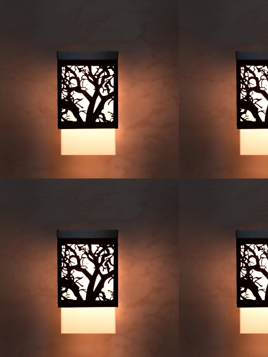 

Gojeeva Black & White 4 Pieces Textured Wooden Square Shaped Wall Lamps