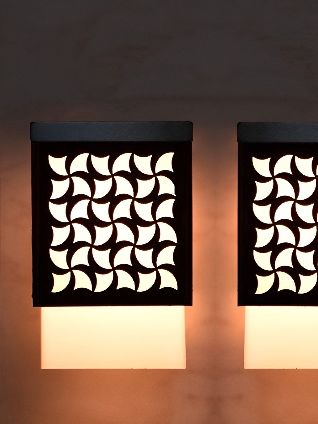 

Gojeeva Black & White 2 Pieces Textured Wooden Square Shaped Wall Lamps