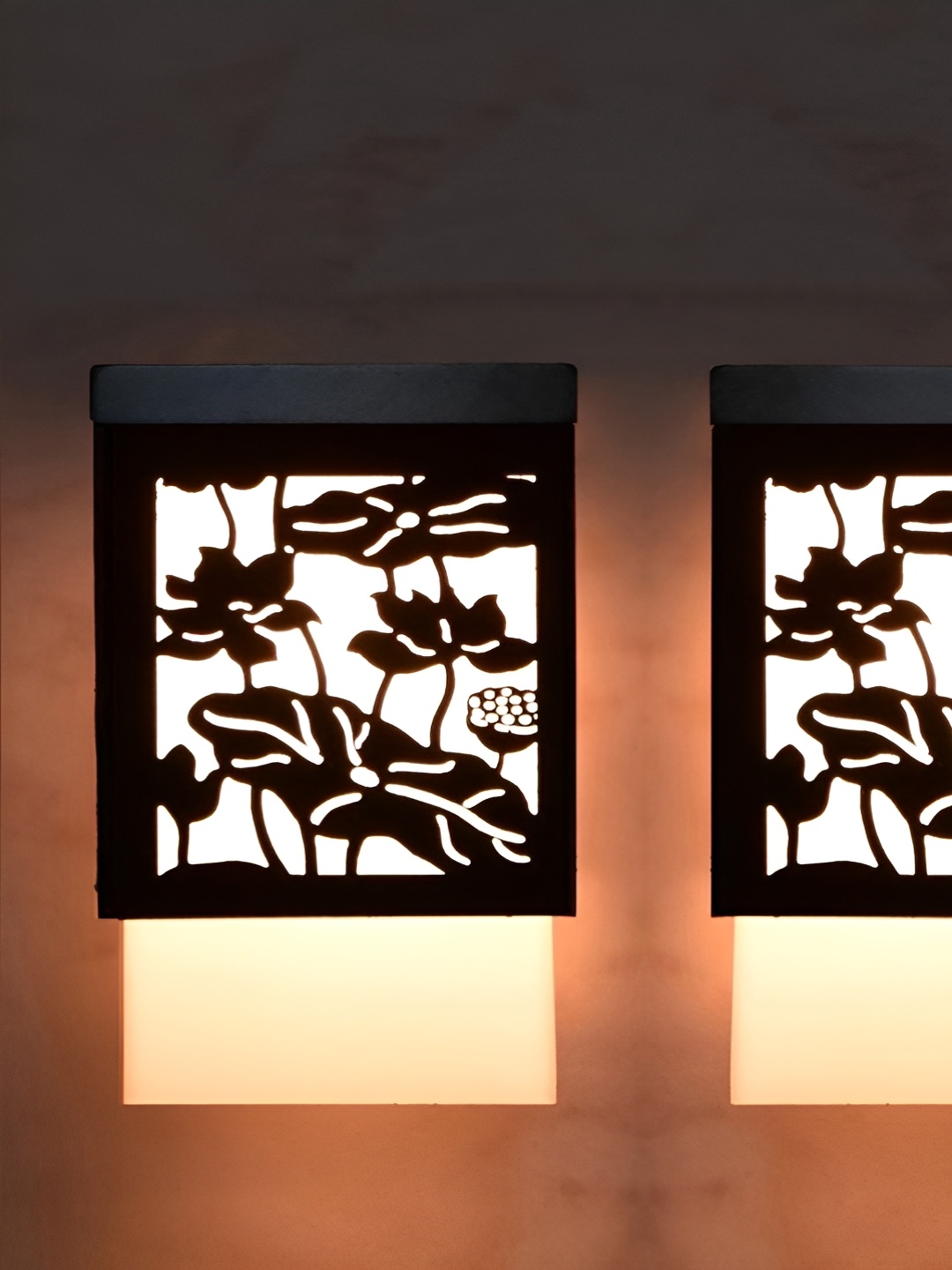 

Gojeeva Black & White 2 Pieces Textured Wooden Square Shaped Wall Lamps