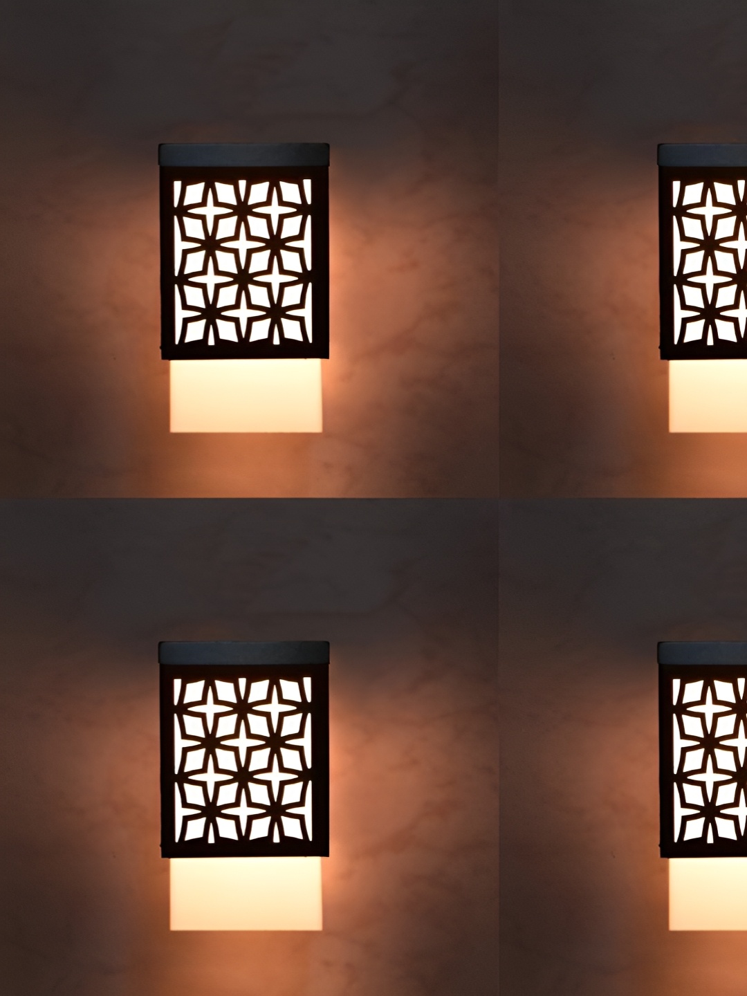 

Gojeeva Black & White 4 Pieces Textured Wooden Square Shaped Wall Lamps