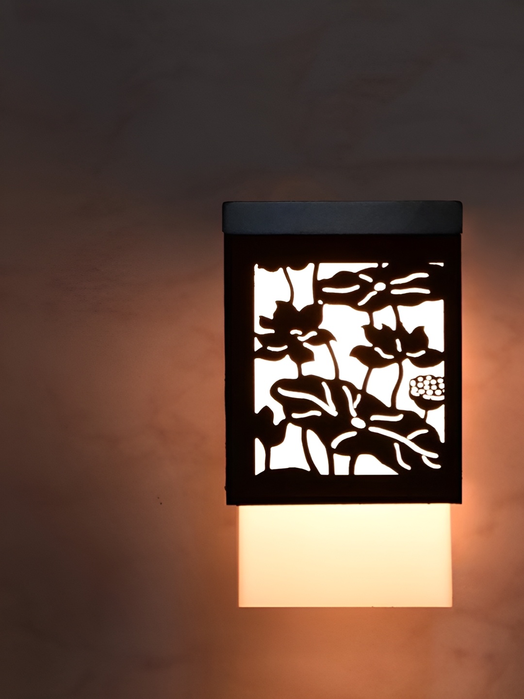 

Gojeeva Black & White Floral Textured Square Shaped Wooden Ceiling Wall Lamp