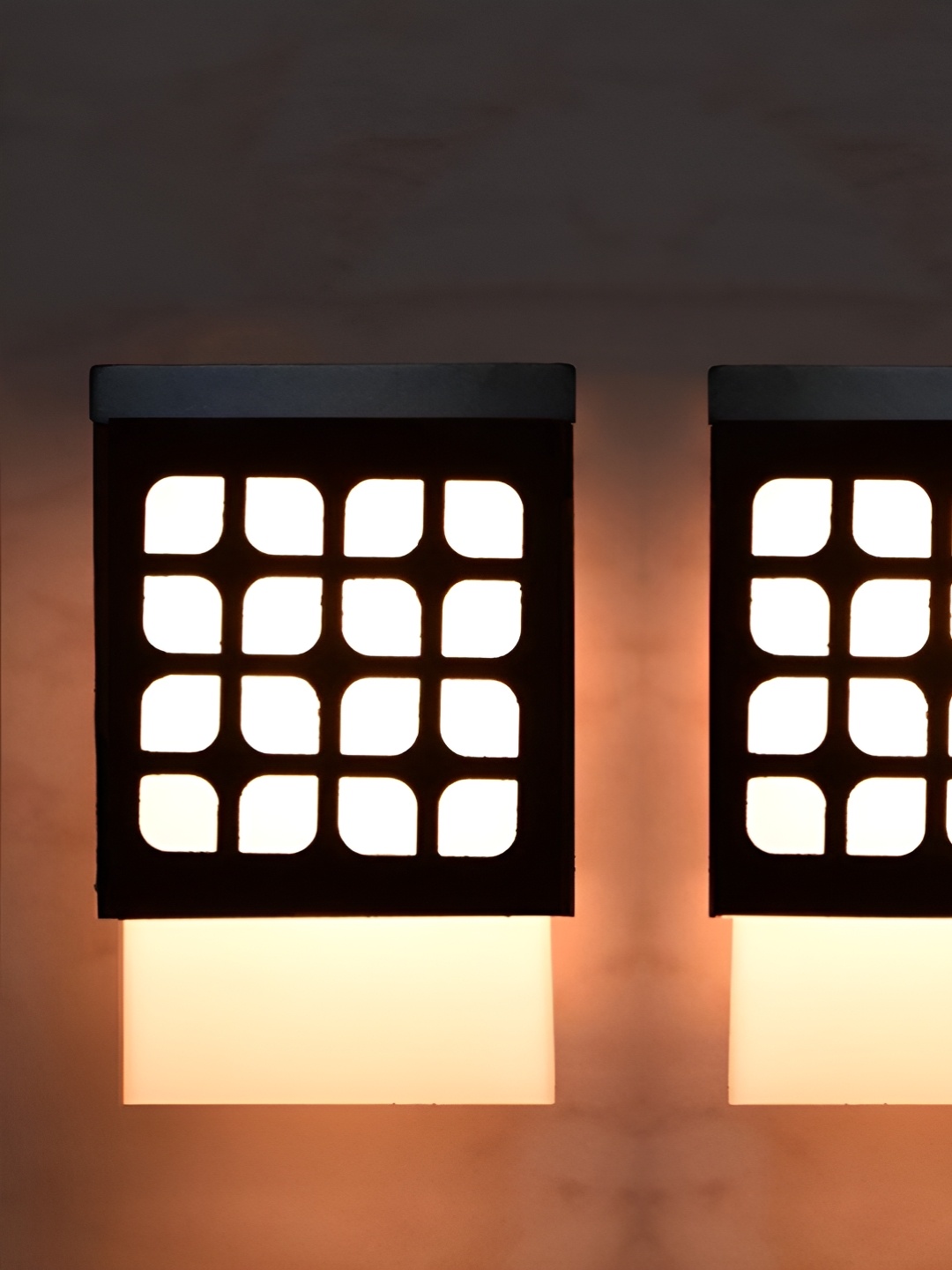 

Gojeeva Black & White 2 Pieces Textured Wood Square Shaped Wall Lamps