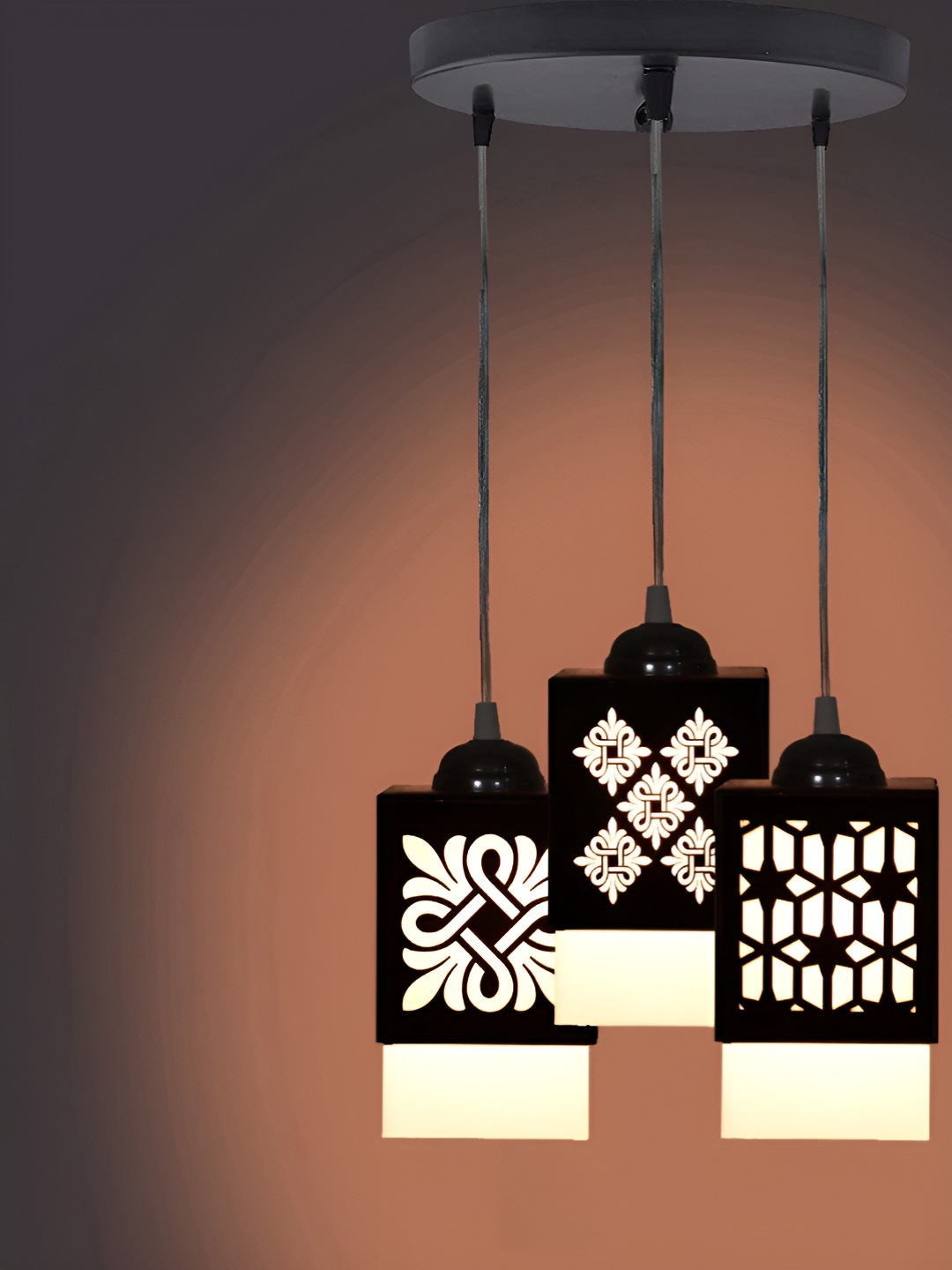 

Gojeeva Black & White Textured Contemporary Wooden Square Shaped Ceiling Lamps