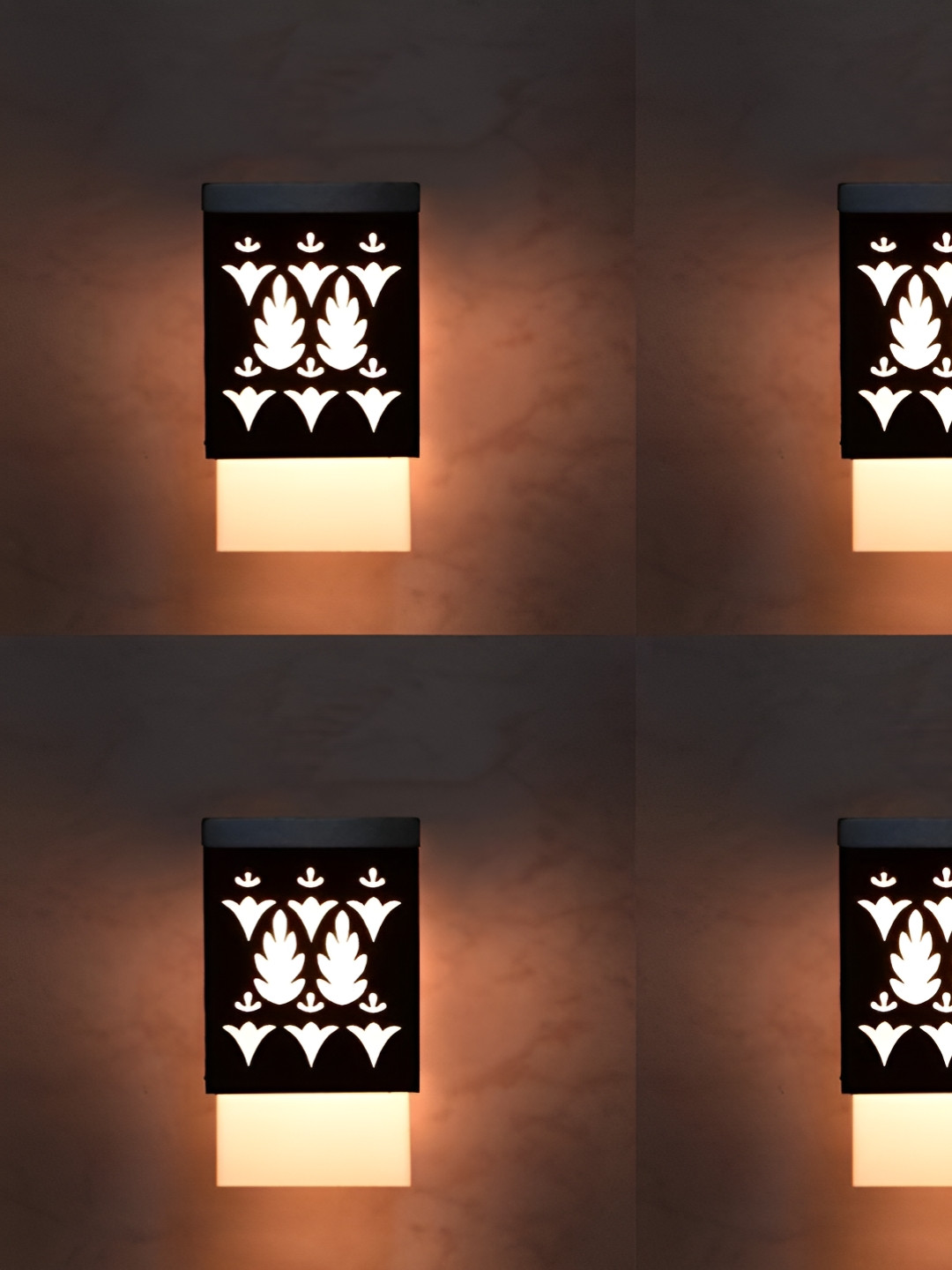 

Gojeeva Black & White 4 Pieces Textured Wooden Square Shaped Wall Lamps