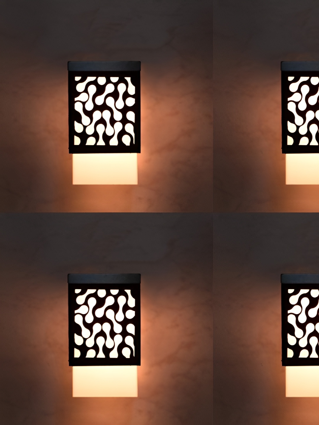 

Gojeeva Black & White 4 Pieces Textured Wood Square Shaped Wall Lamps