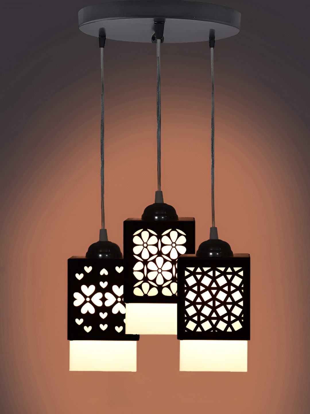 

Gojeeva Black & White Textured Wooden Square Shaped Ceiling Lamp