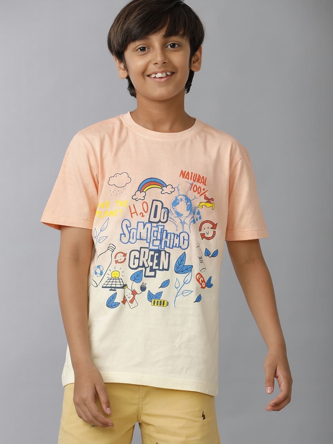 

UNDER FOURTEEN ONLY Boys Typography Printed Applique T-shirt, Yellow