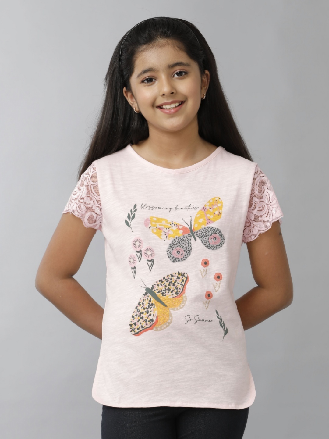 

UNDER FOURTEEN ONLY Girls Typography Printed Round Neck Cotton T-shirt, Pink