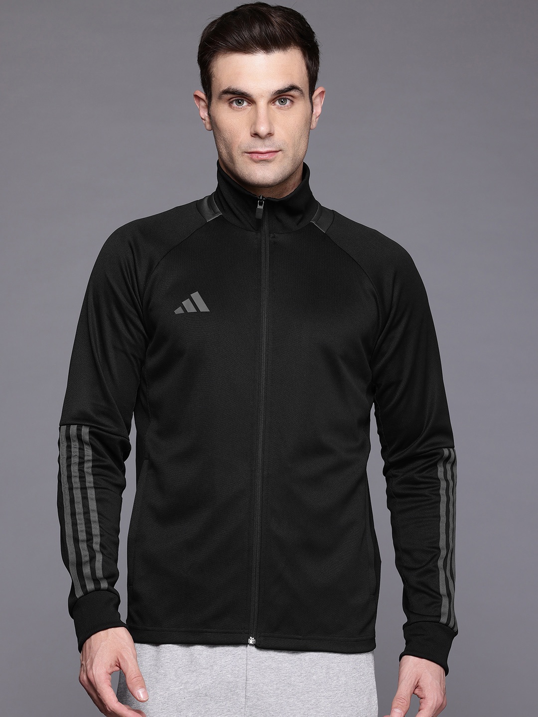 

ADIDAS Men Solid Training Sporty Jacket with Stripe Details, Black