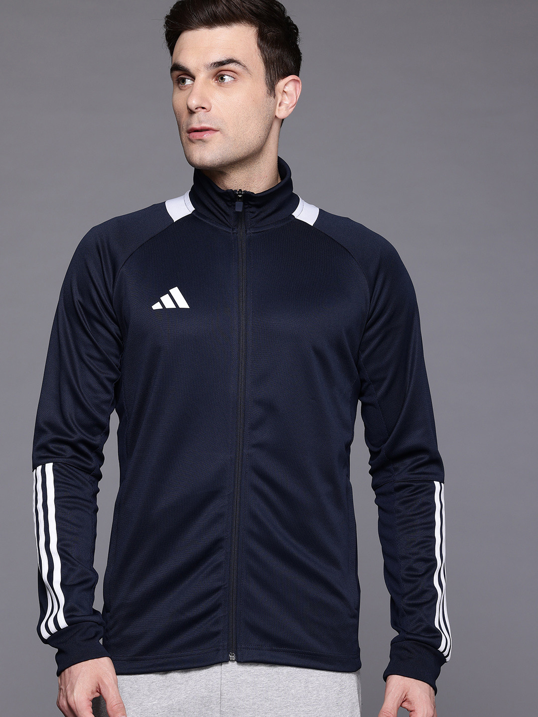 

ADIDAS Men Solid Training Sporty Jacket with Stripe Details, Navy blue