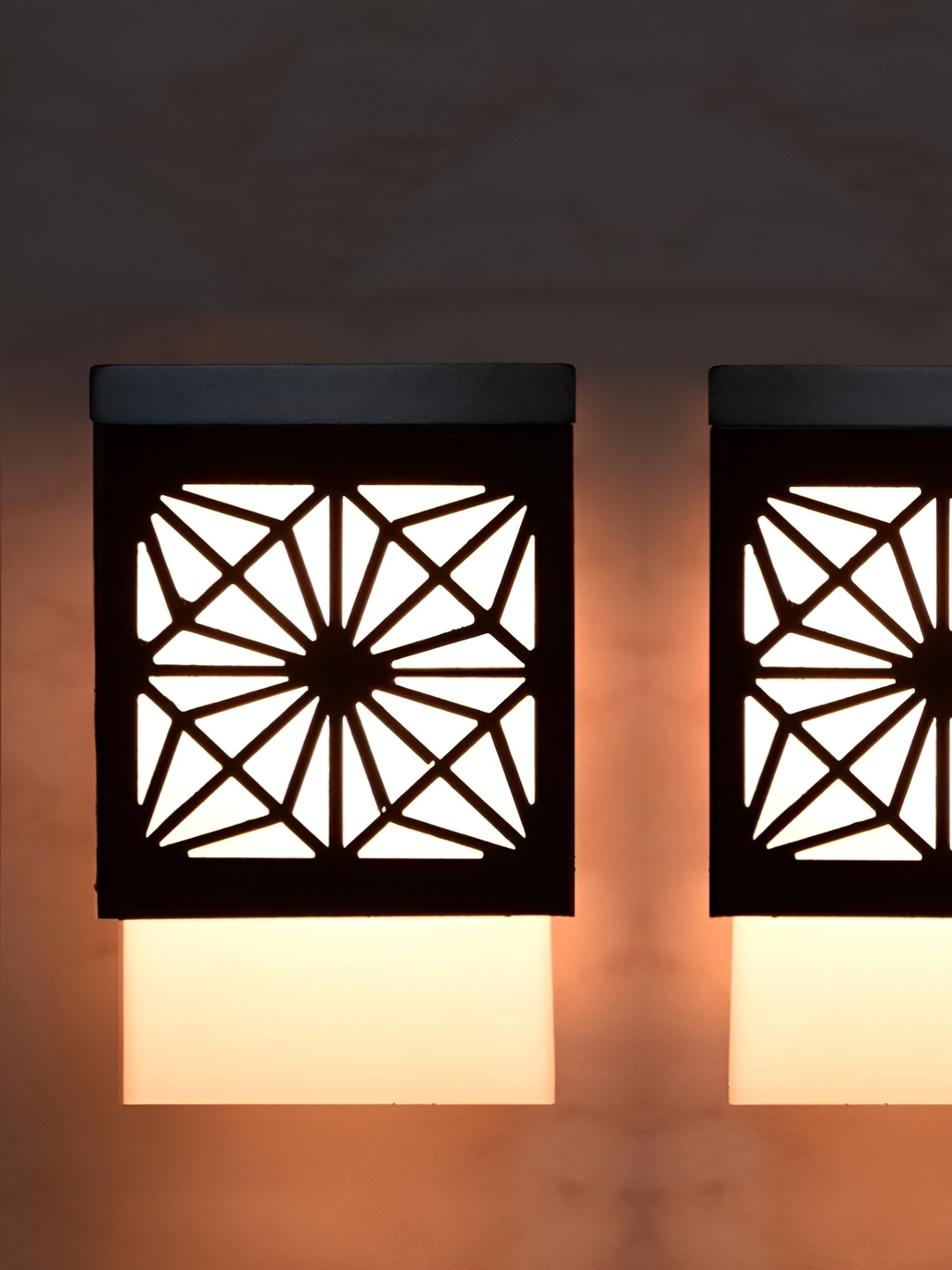 

Gojeeva Black & White 2 Pieces Textured Wood Square Shaped Wall Lamps