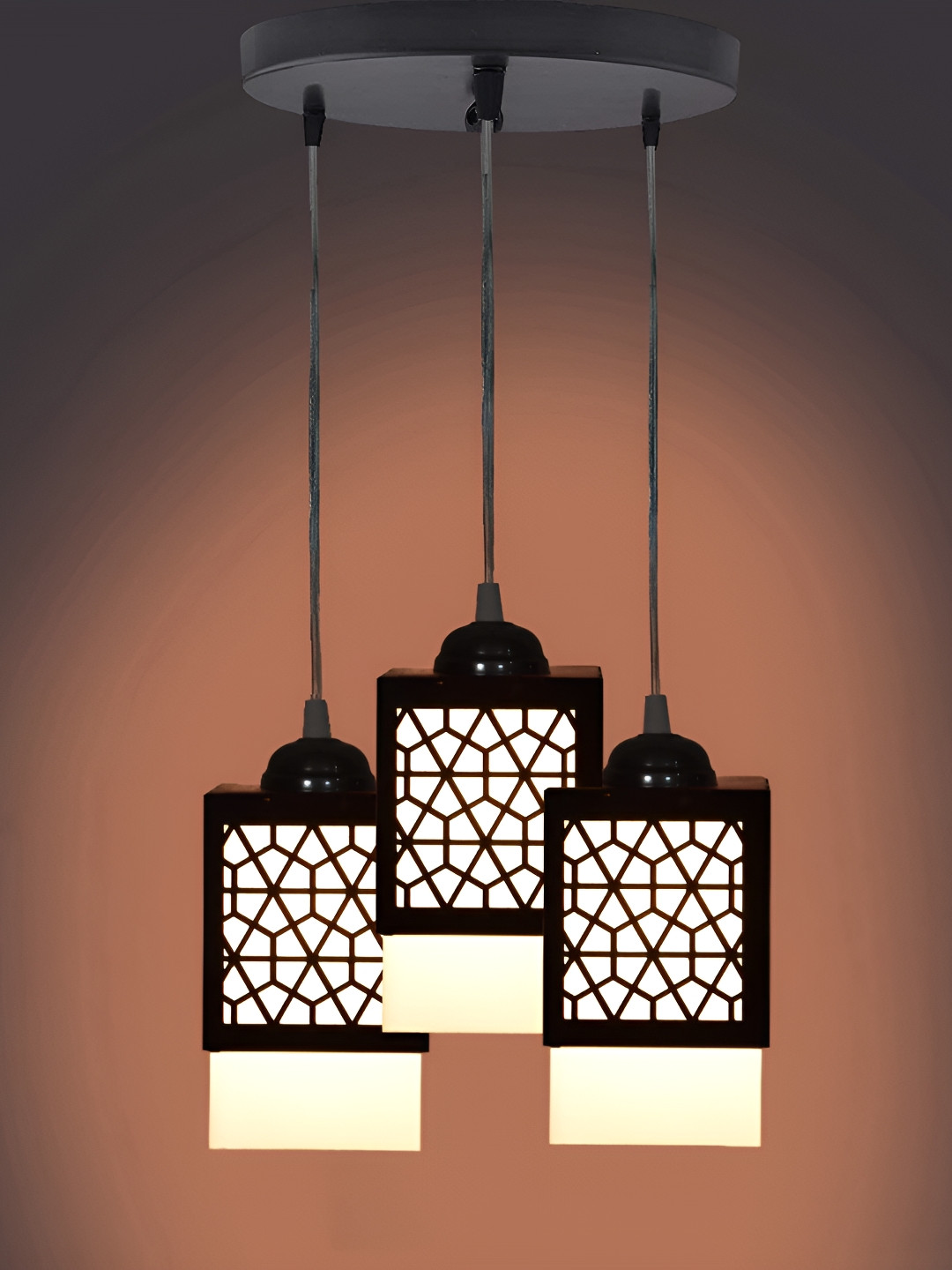 

Gojeeva Black & White Textured Wooden Square Shaped Contemporary Ceiling Lamp
