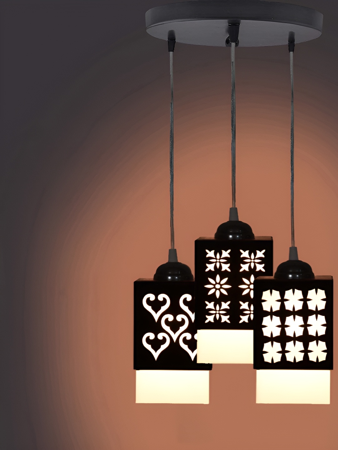 

Gojeeva Black & White 3 Pieces Textured Square Shaped Wooden Ceiling Wall Lamps