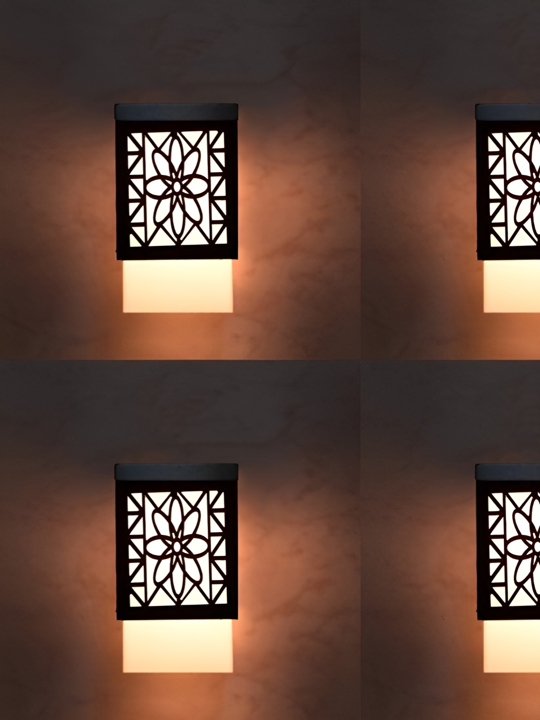

Gojeeva Black and White 4 Pieces Wooden Textured Square Shaped Contemporary Wall Lamps