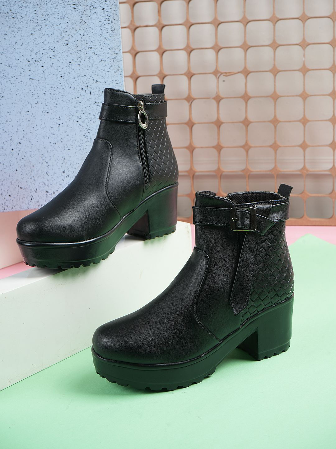 

Walkfree Women Block-Heel Regular Boots with Buckle, Black