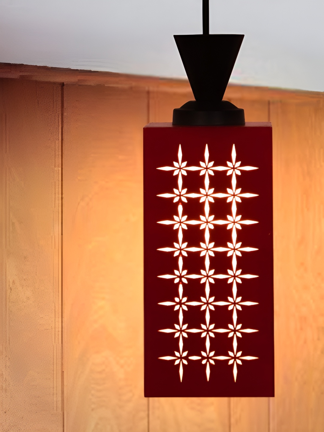 

Gojeeva Red & Black Textured Rectangle Shaped Contemporary Wooden Hanging Wall Lamp