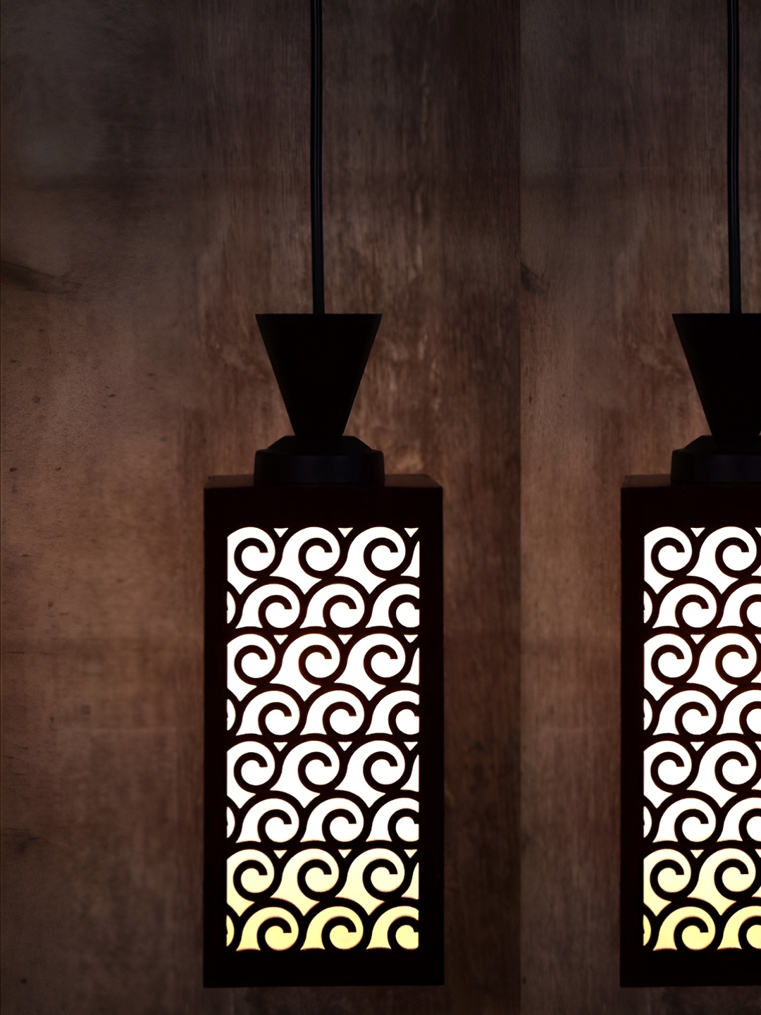 

Gojeeva Black and White 2 Pieces Wooden Textured Rectangle Shaped Contemporary Wall Lamps