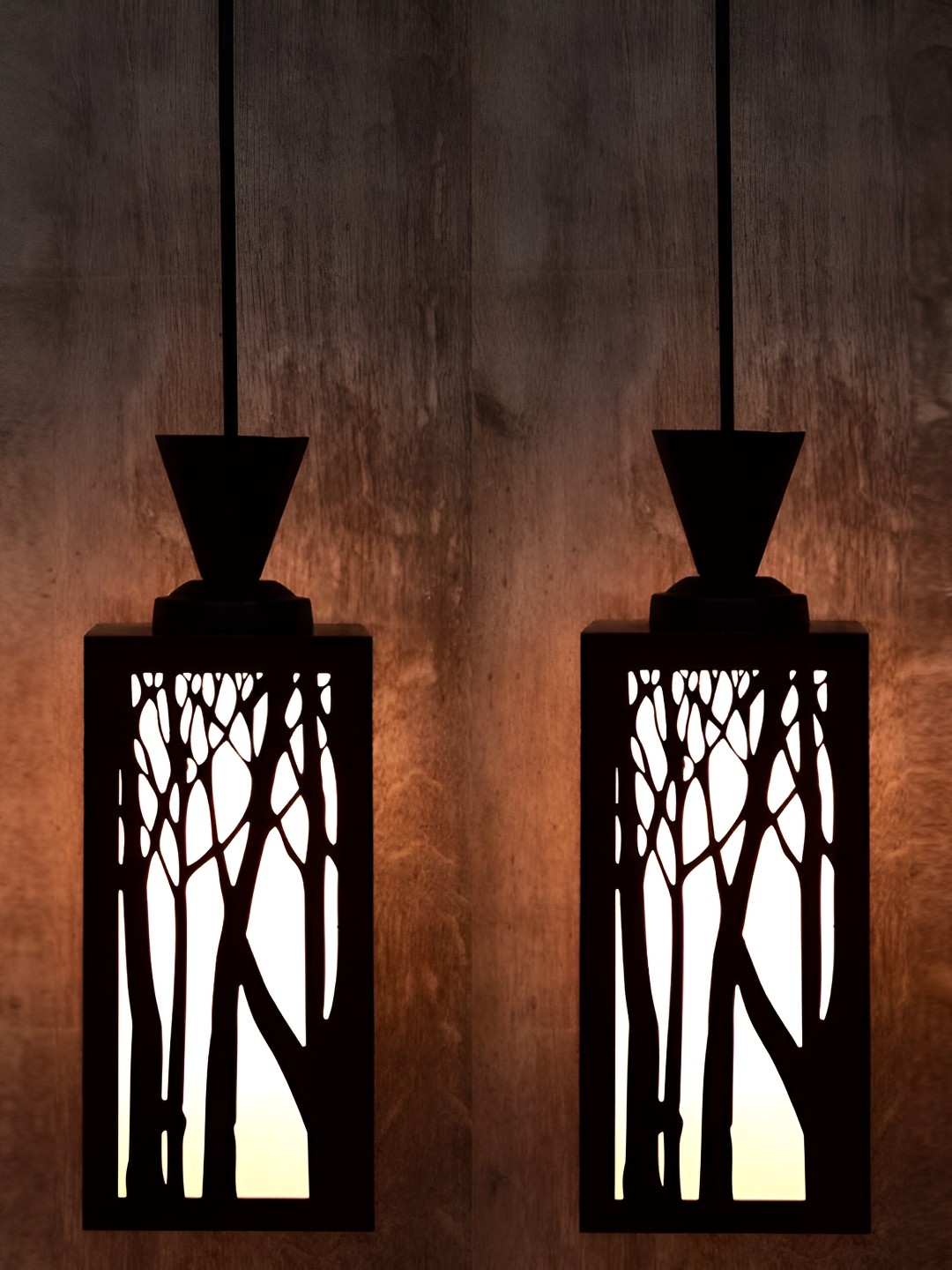 

Gojeeva Zup Black & White 2 Pieces Textured Wooden Contemporary Hanging Ceiling Lamp
