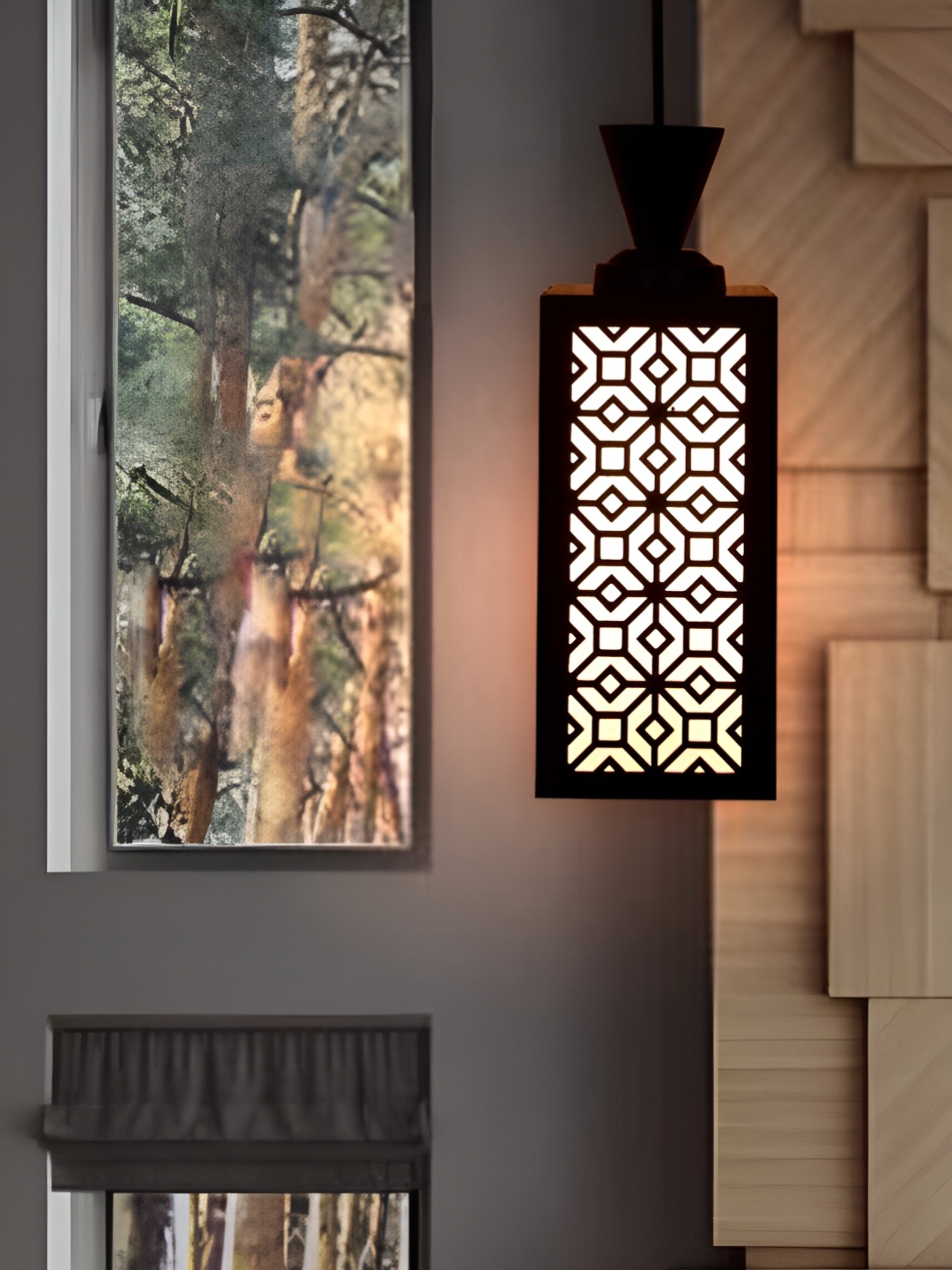 

Gojeeva Black & White Textured Wood Square Shaped Wall Lamp