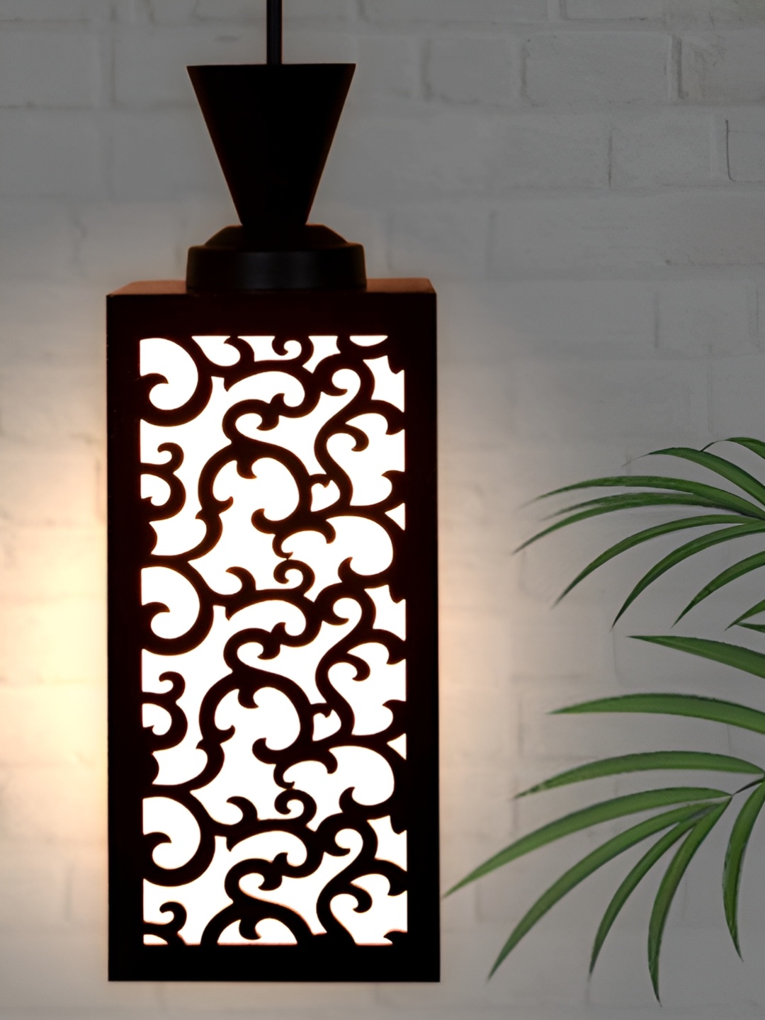 

Gojeeva Black & White Textured Rectangle Shaped Wooden Hanging Wall Lamp
