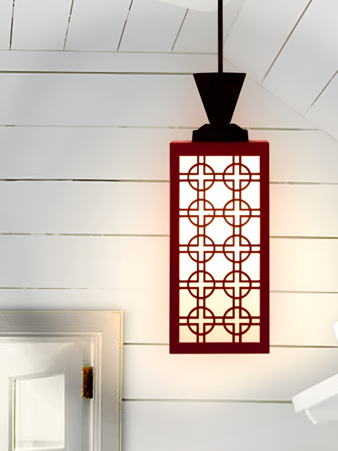 

Gojeeva Red & White Wooden Textured Rectangle Shaped Ceiling Lamps