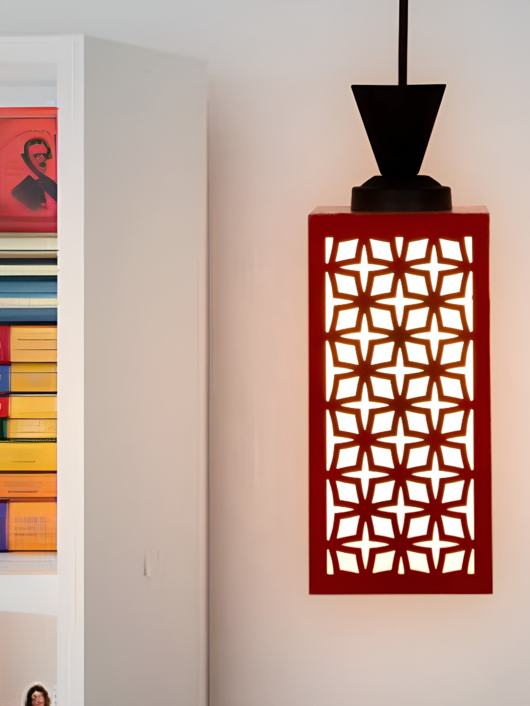 

Gojeeva Red & White Textured Wood Square Shaped Wall Lamp