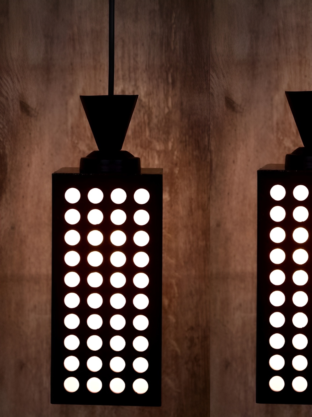 

Gojeeva Black & White 2 Pieces Textured Wooden Rectangle Shaped Wall Hanging Lamps