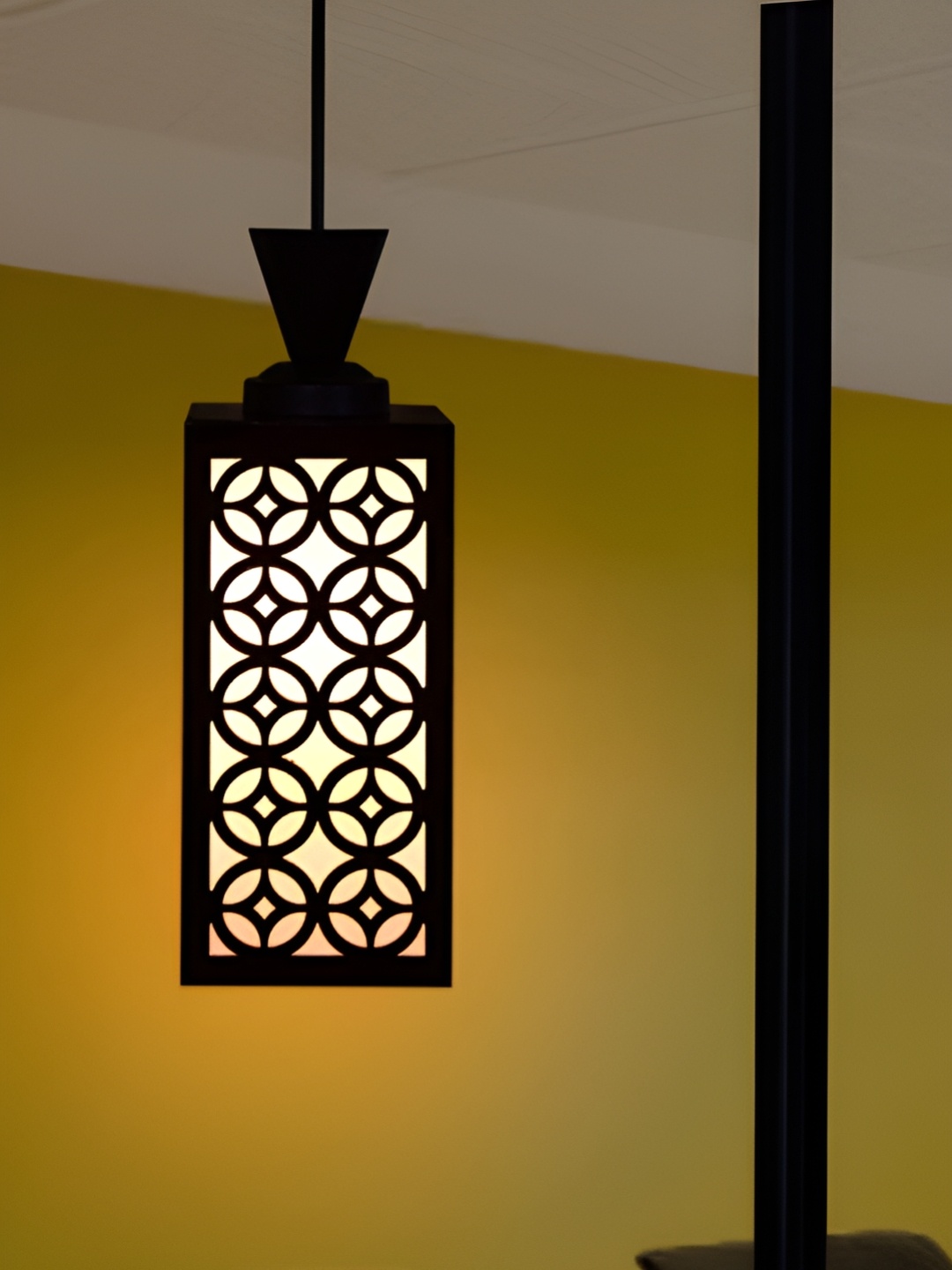 

Gojeeva Zup Black & White Textured Wooden Rectangle Shaped Contemporary Ceiling Lamp