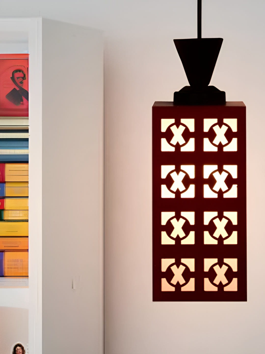 

Gojeeva Red & White Textured Rectangle Shaped Contemporary Wooden Hanging Wall Lamp