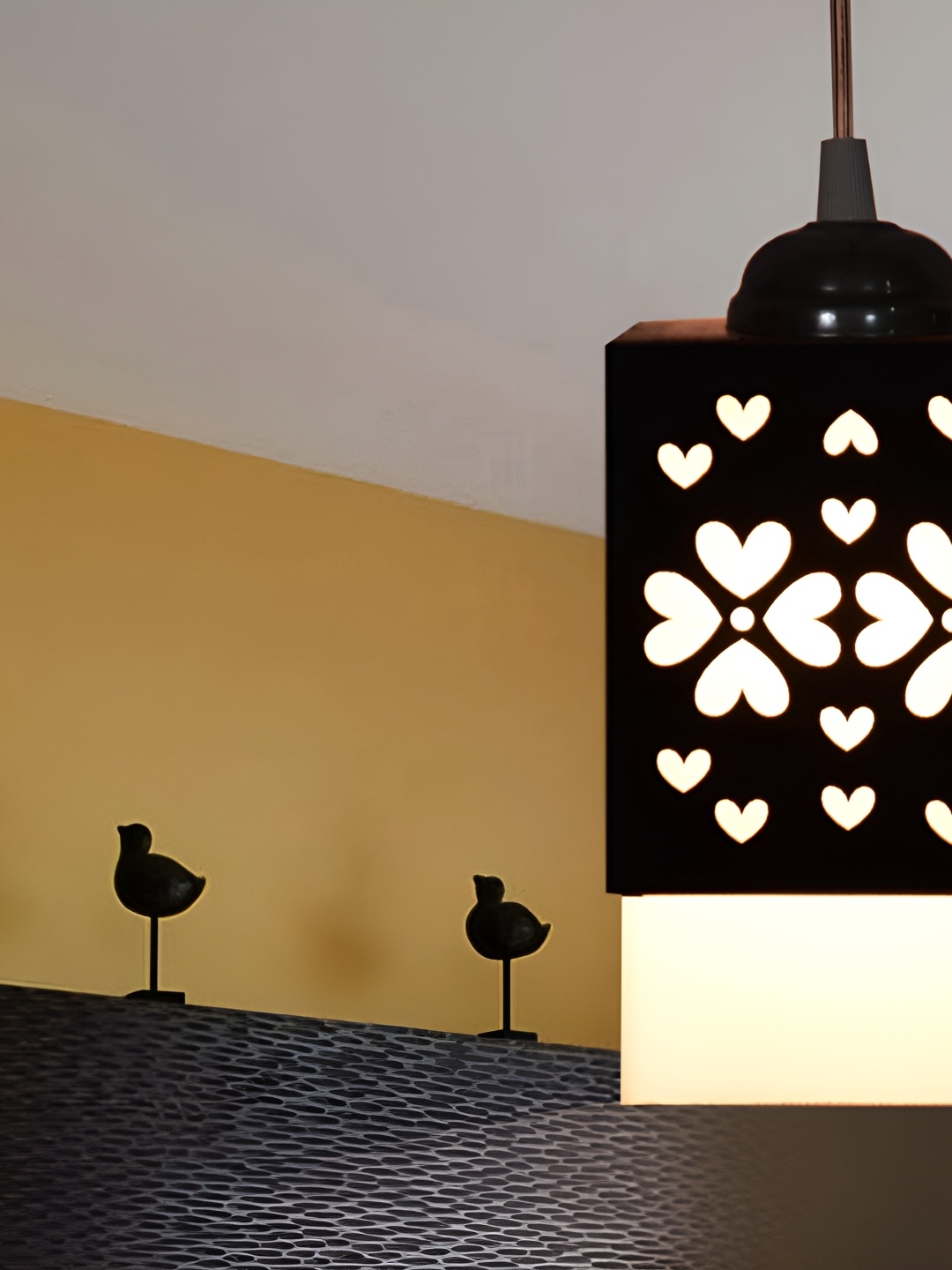 

Gojeeva Black and White Textured Wooden Contemporary Square Shaped Ceiling Lamp